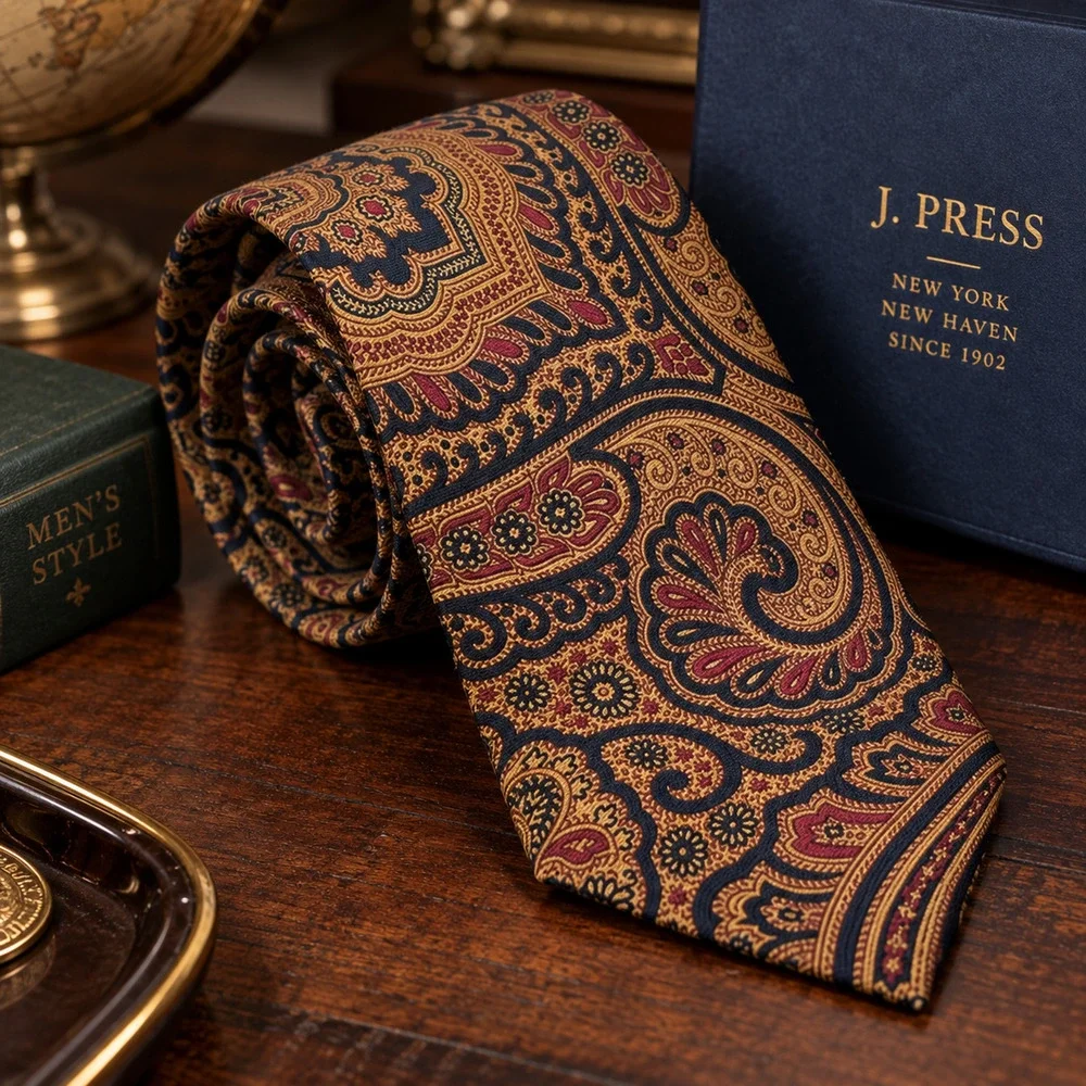 J Press Burlington Knot Paisley Madder Silk Tie Handmade England Mens Necktie